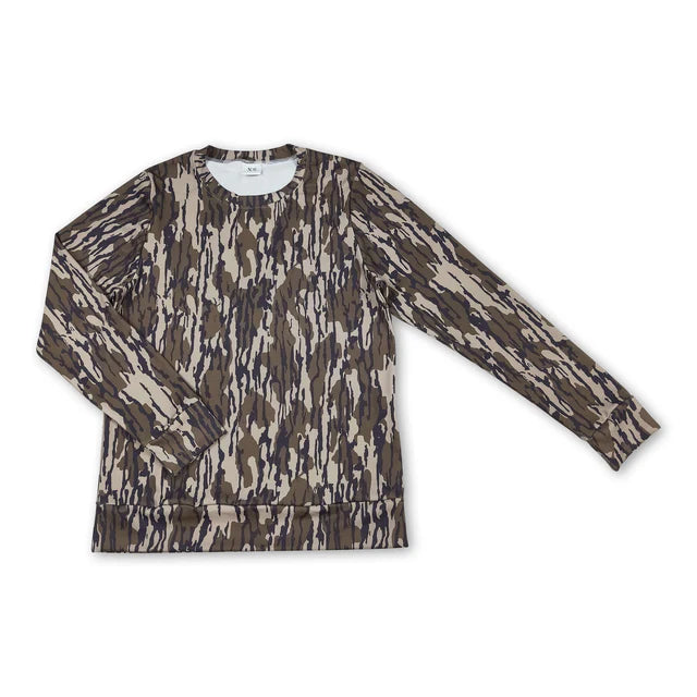 RTS NO MOQ Sibling Adult Women Olive Camo Long Sleeves Yoga Active Tee Shirts Top