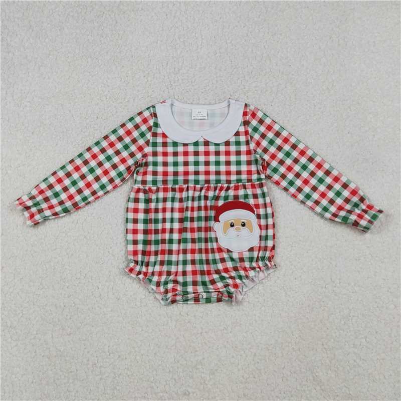 Baby Girls Christmas Plaid Collar Collection - Santa Flare Pant Set & Romper