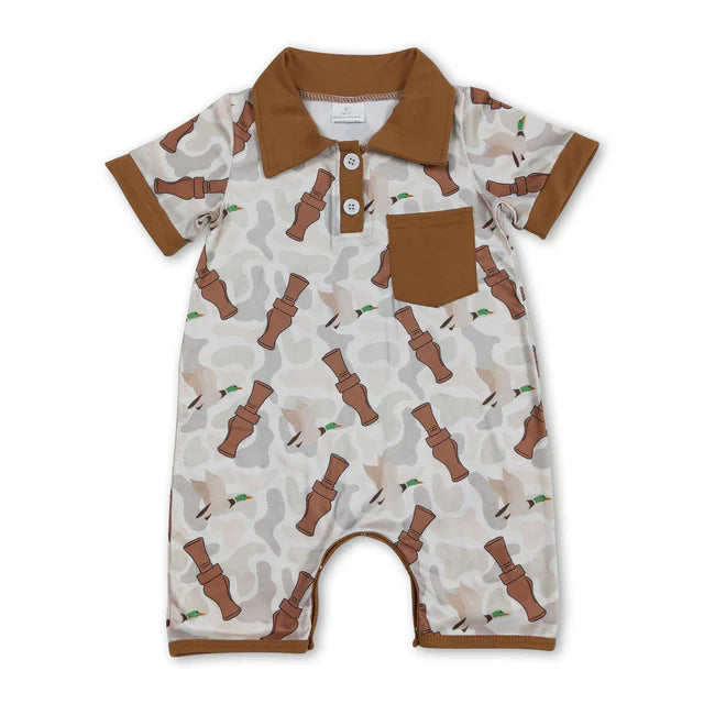 RTS NO MOQ Sibling Baby Boys Duck Call Camouflage Pocket Rompers