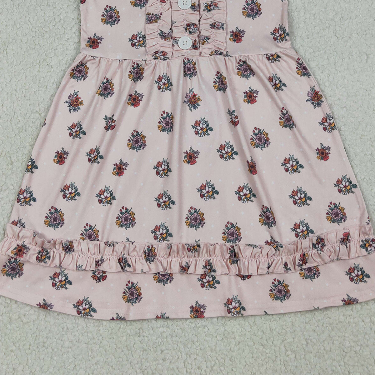 RTS NO MOQ GSD4092 Baby Girls Floral Button Ruffle  Flutter Sleeves Knee-Length Dress(3-4T-10-12T）