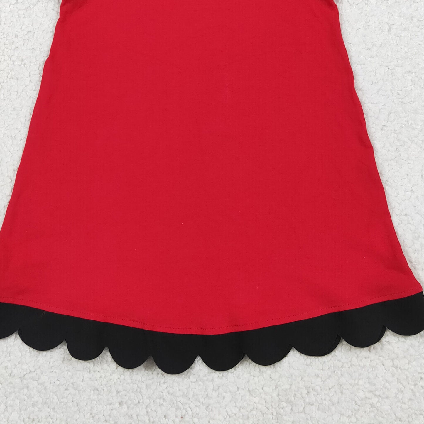RTS NO MOQ cotton GSD4057 Baby Girls Black Red Two Tone Sleeveless Dress With Scallop Edge