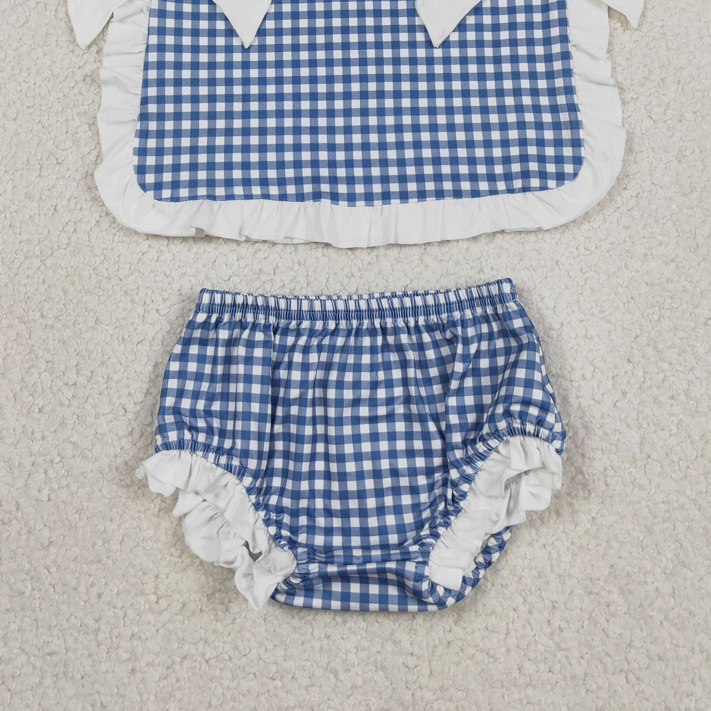 RTS NO MOQ Sibling milk silk Baby Girls Checked Bows Tunic Bummies Clothes Sets