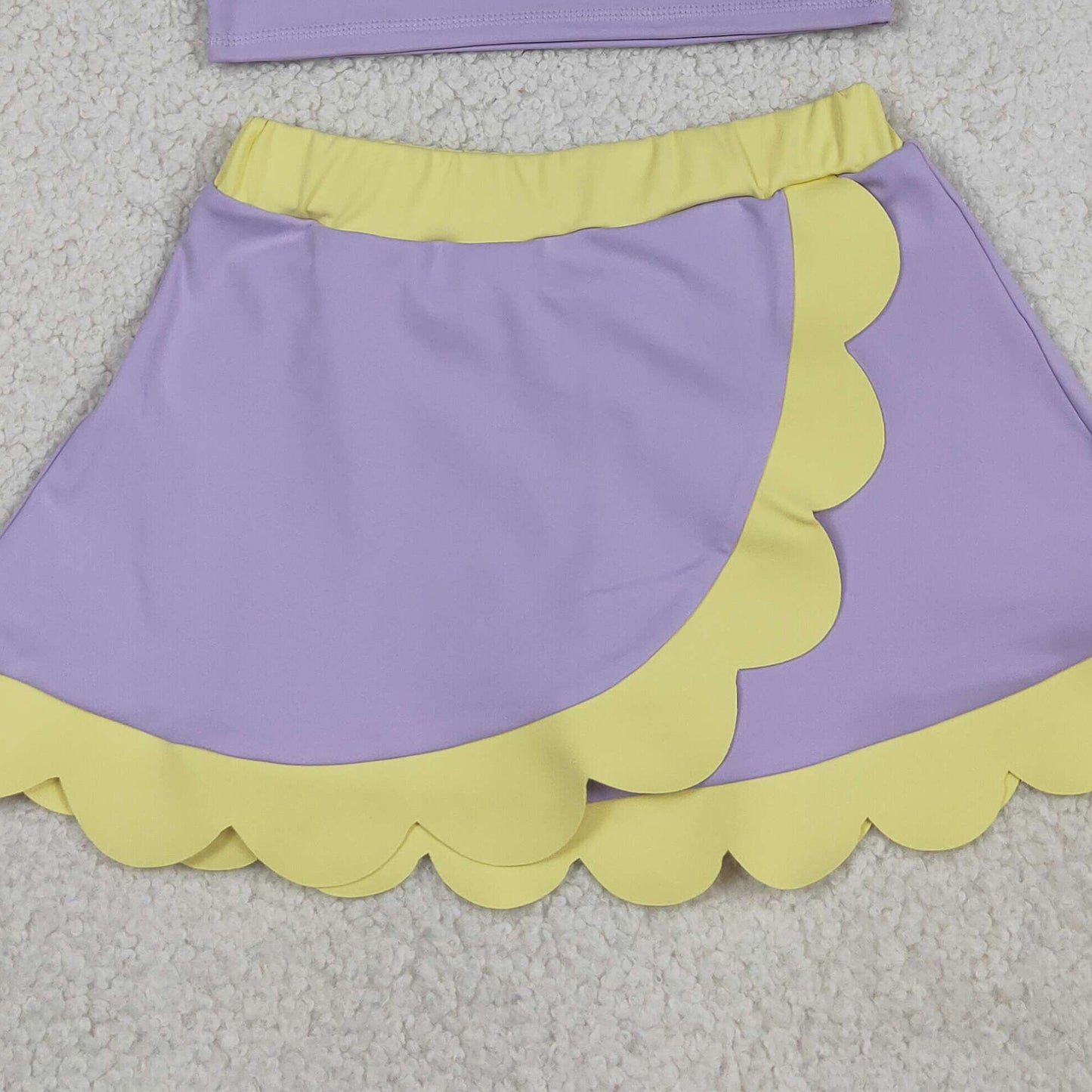 RTS NO MOQ yoga fabric cotton GSD4011 Baby Girls Lavender Yellow Vest Scallop Skirt Short Yoga Active Clothes Set