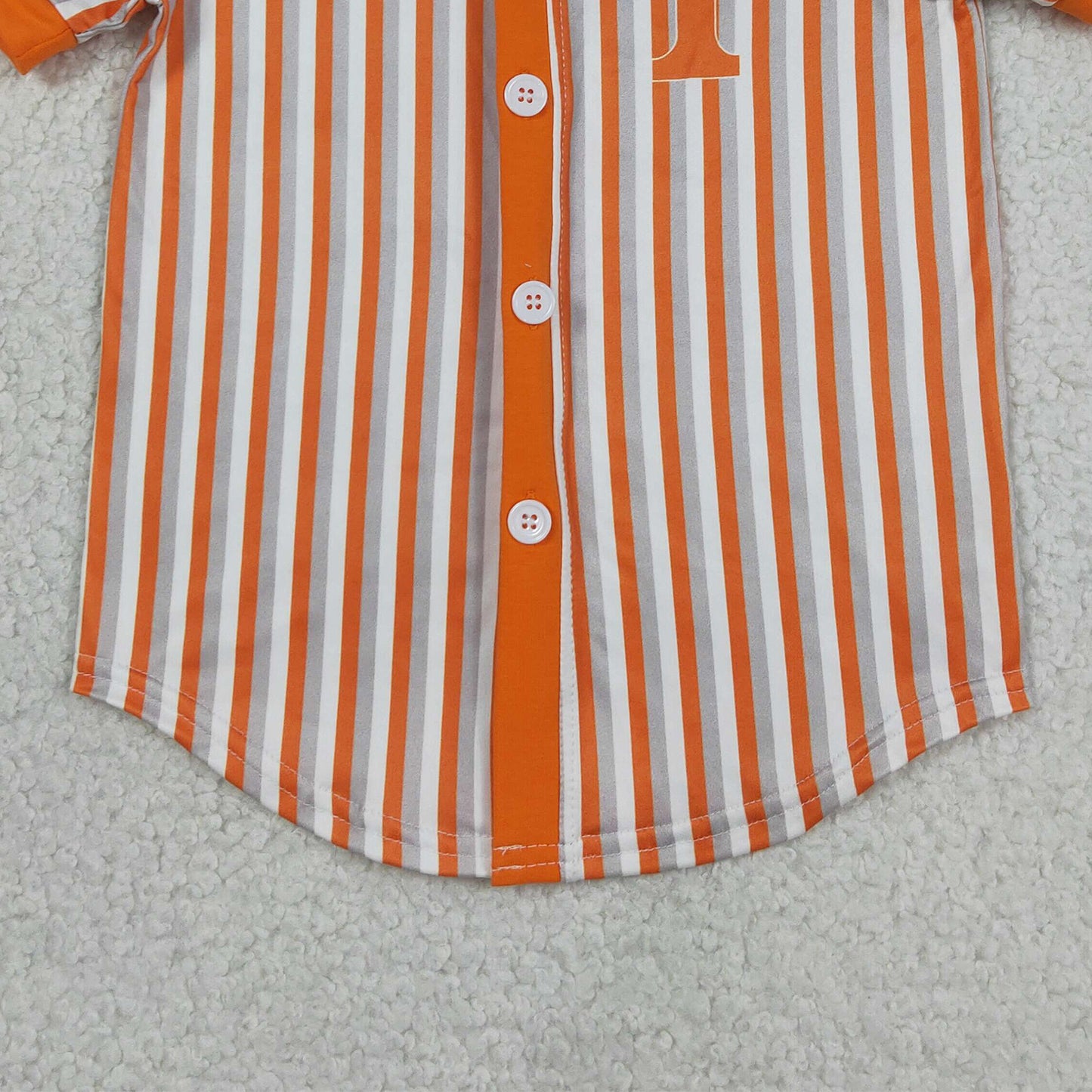 RTS NO MOQ BT1747 Baby Boys Orange Striped Team Button Tee Tops