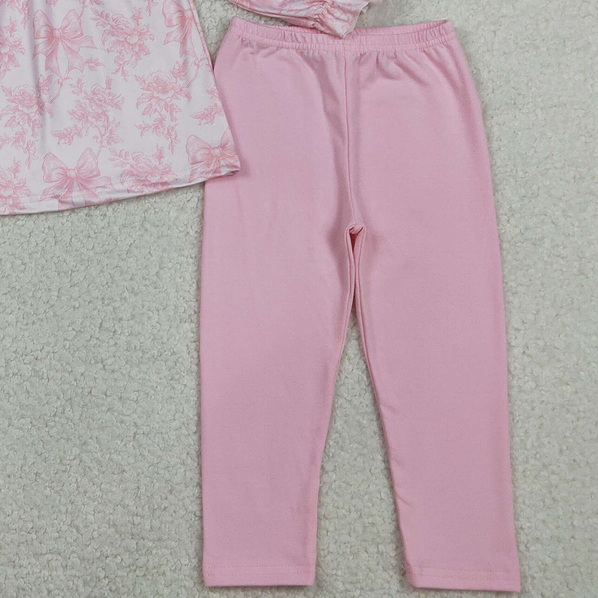 RTS NO MOQ GLP3285 Baby Girls Embroidered Checked Tunic with Pink Flowers Matching Legging Pants 2-Piece Outfit Set