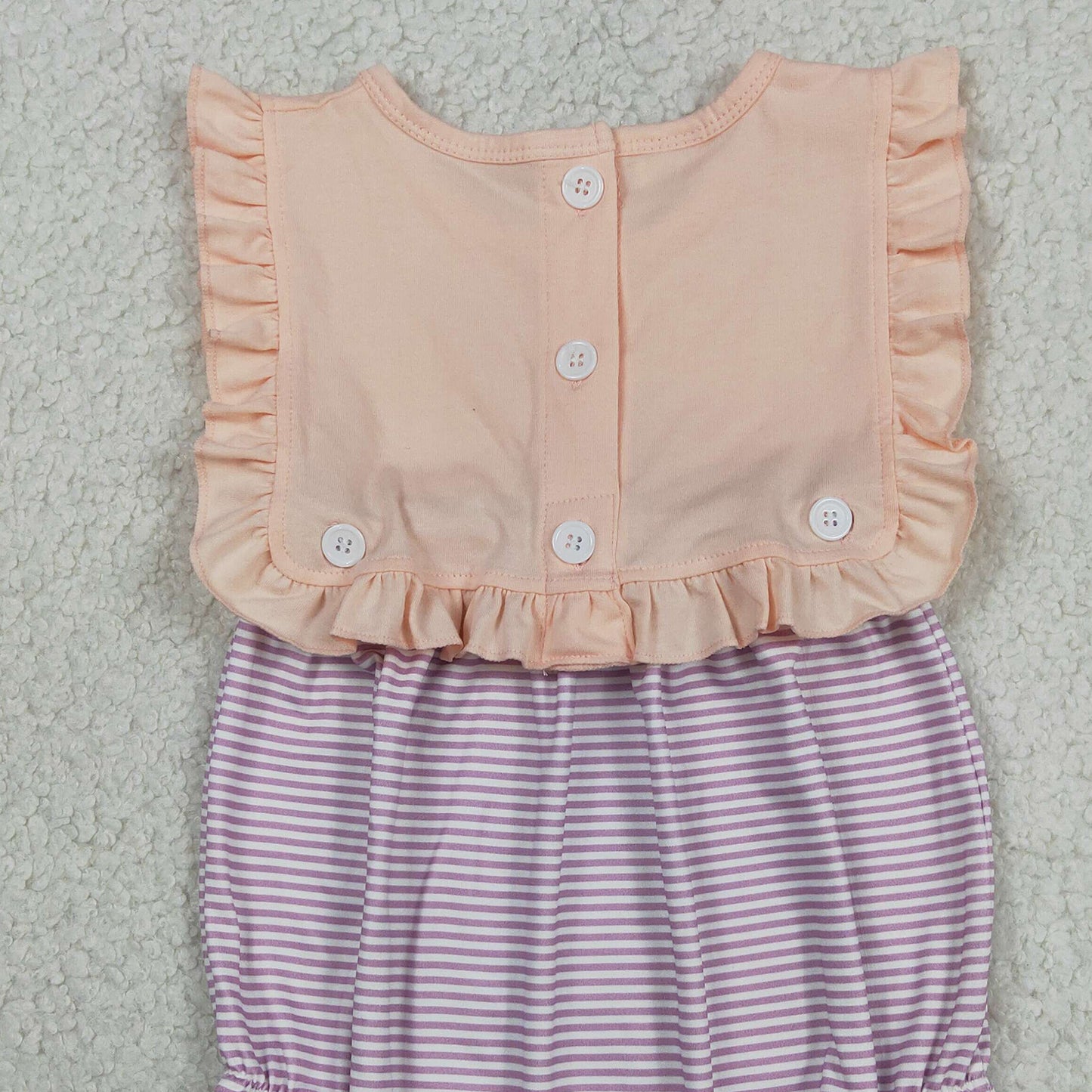 RTS NO MOQ SR3941 Baby Girls Cute Lavender Stripe Sleeveless Back Button Ruffle Rompers