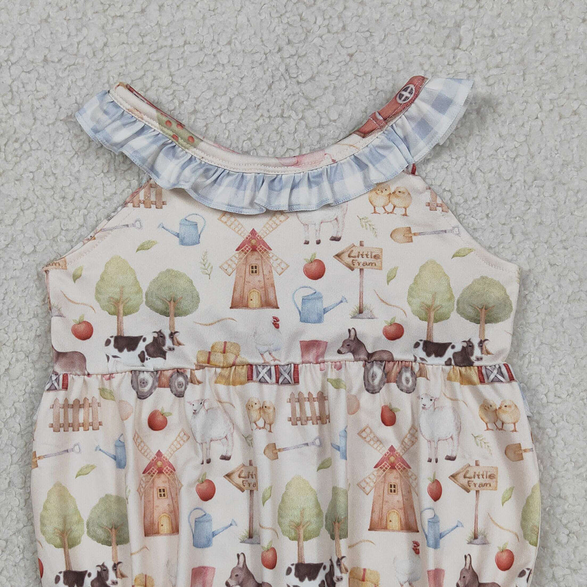 RTS NO MOQ SR3852 Baby Girls Sleeveless Ruffle Rompers with Pigs And Cows Farm Cute Baby Outfit for Girls