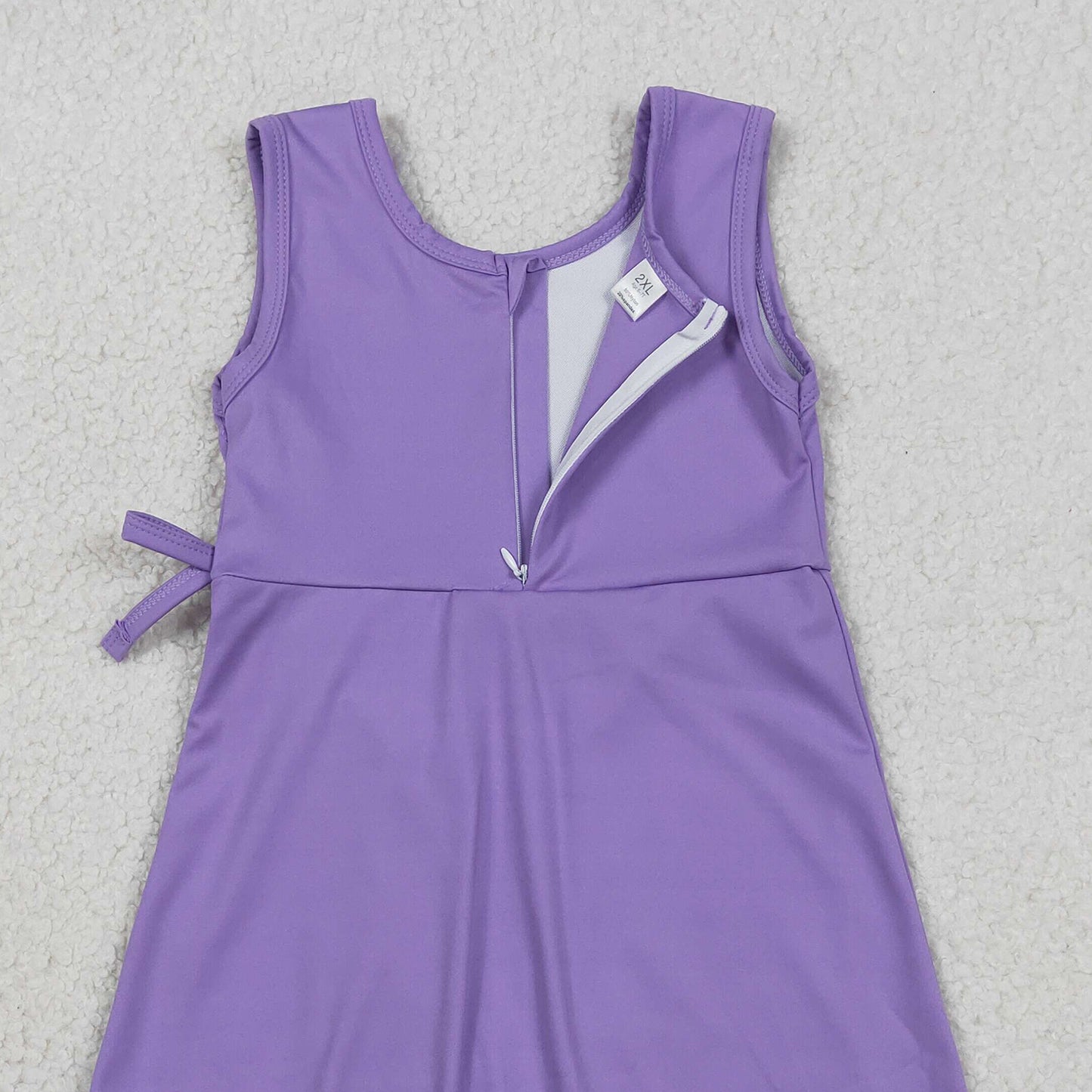 RTS NO MOQ GSD3036 Baby Girls Purple Ruffle Sleeveless Yoga Sports Dresses