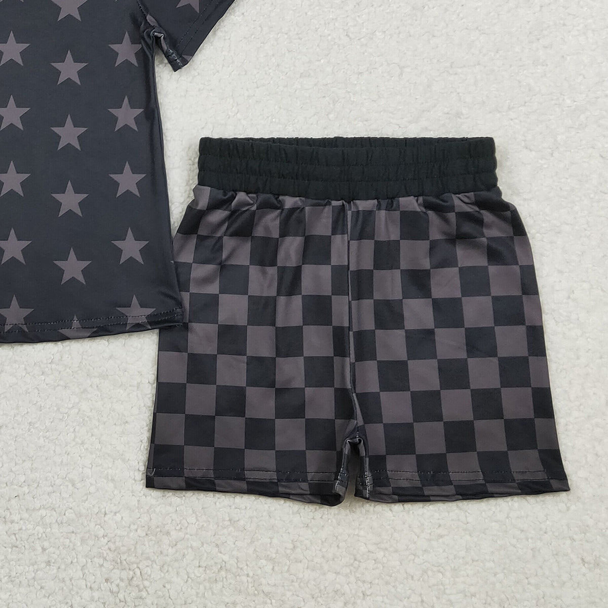 RTS NO MOQ GSSO2913 Baby Girls Stars Top And Checked Shorts Outfit Set Short Sleeve 4th of July Clothing for Little Ones