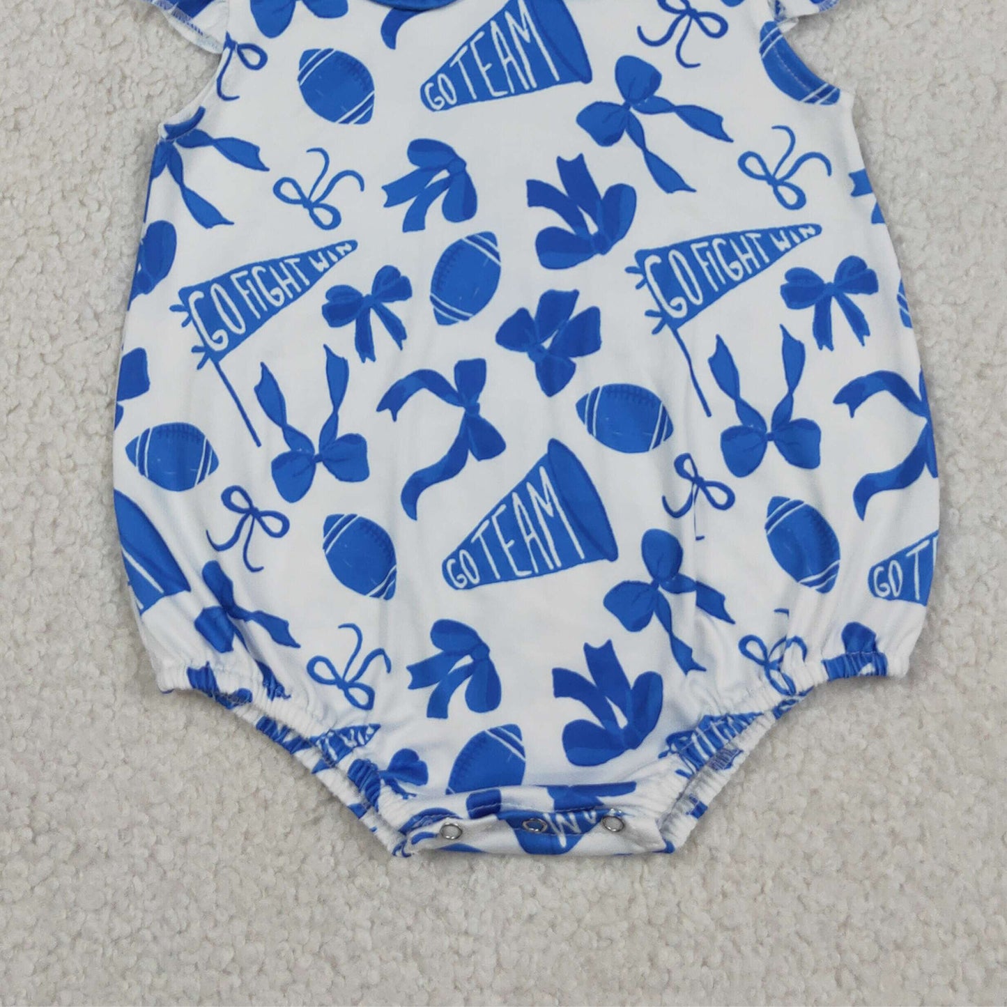 RTS NO MOQ milk silk SR3192 Baby Girls Cute Blue Cheer Team Flutter Sleeve Ruffle Rompers