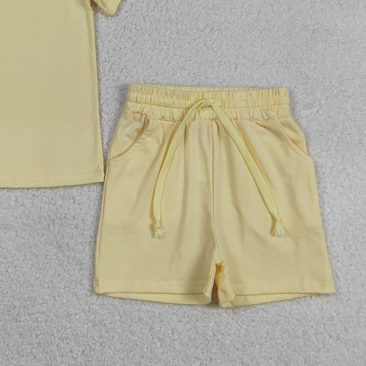 RTS NO MOQ BSSO1888 Baby Boys Yellow Short Sleeve Shirt with Pockets And Shorts Outfit