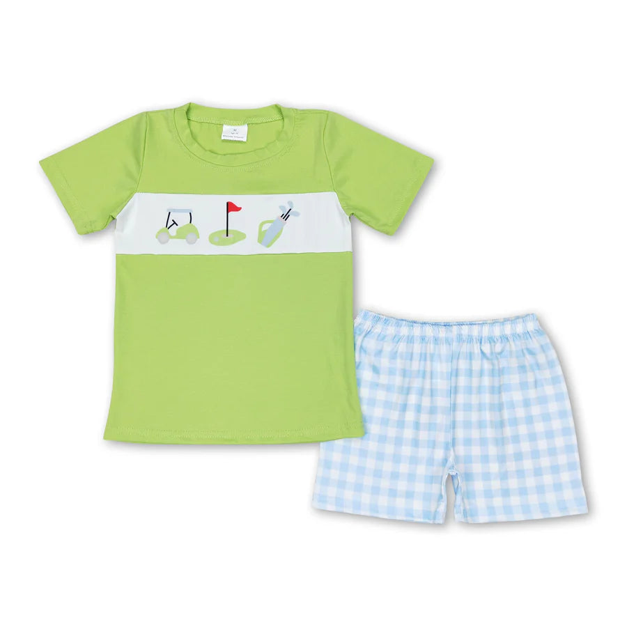 RTS NO MOQ Sibling Baby Boys Leopard Duck Green Shirt Shorts Outfits Clothes Sets