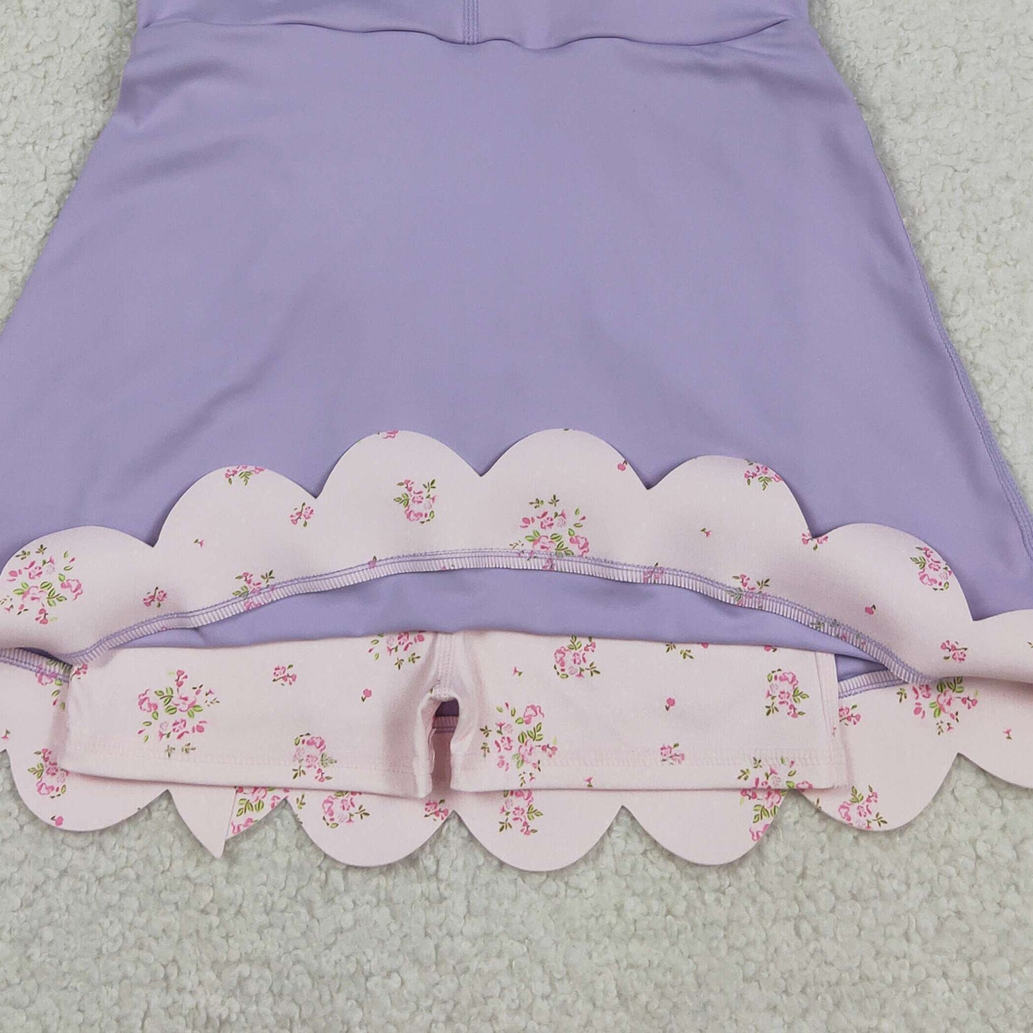 RTS NO MOQ GSD3317 Baby Girls Cute Purple Bows Yoga Scallop Knee Length Dress