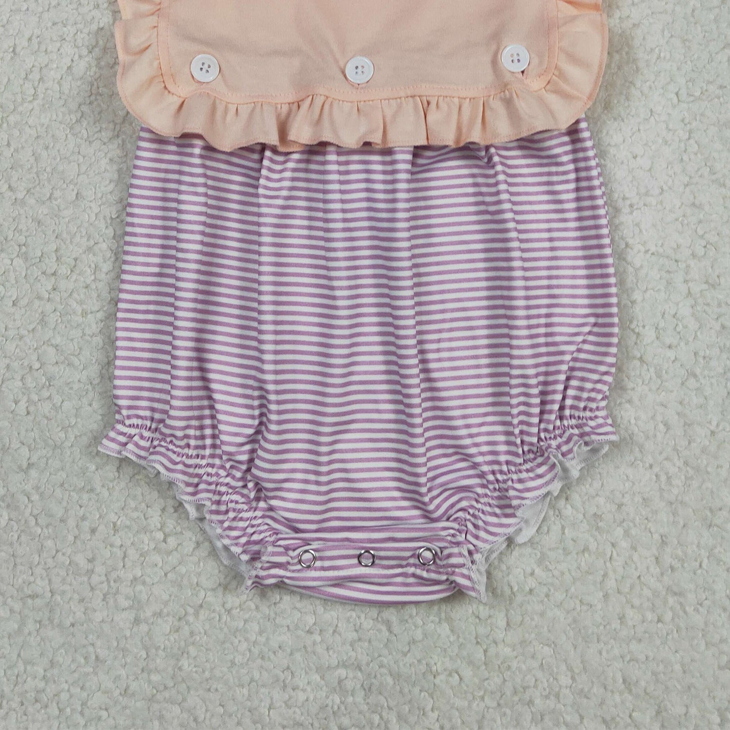 RTS NO MOQ SR3941 Baby Girls Cute Lavender Stripe Sleeveless Back Button Ruffle Rompers