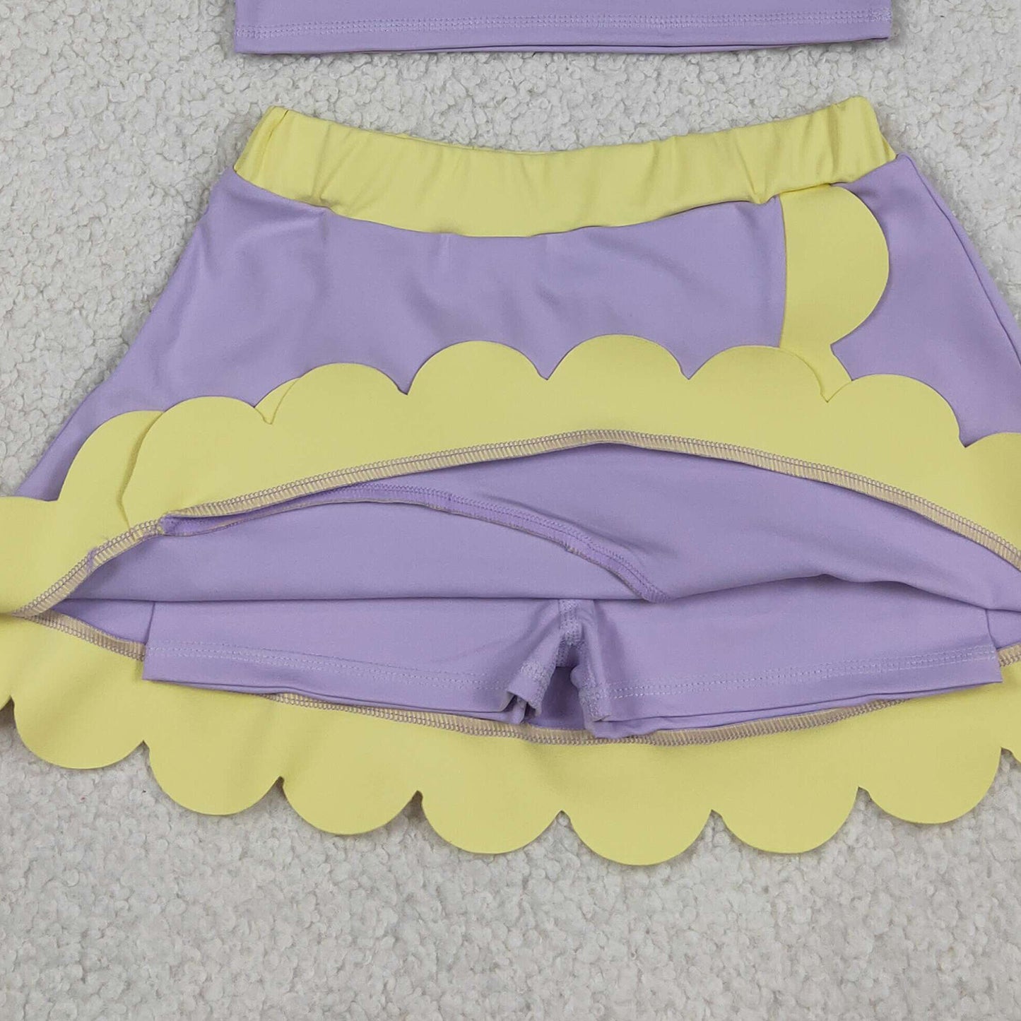 RTS NO MOQ yoga fabric cotton GSD4011 Yoga Toddler Girls Sleeveless Lavender Scallop Skirt Vest Active Wear Set