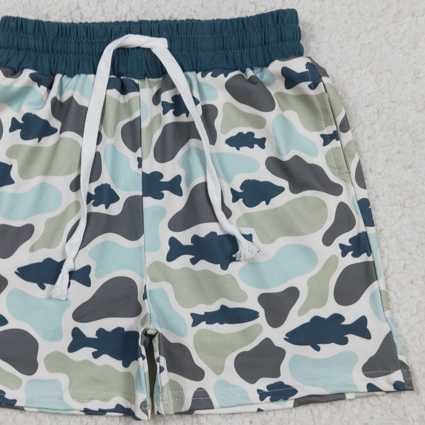 RTS NO MOQ milk silk SS0893 Baby Boys Green Camo Fishes Pocket Hunting Shorts Bottom