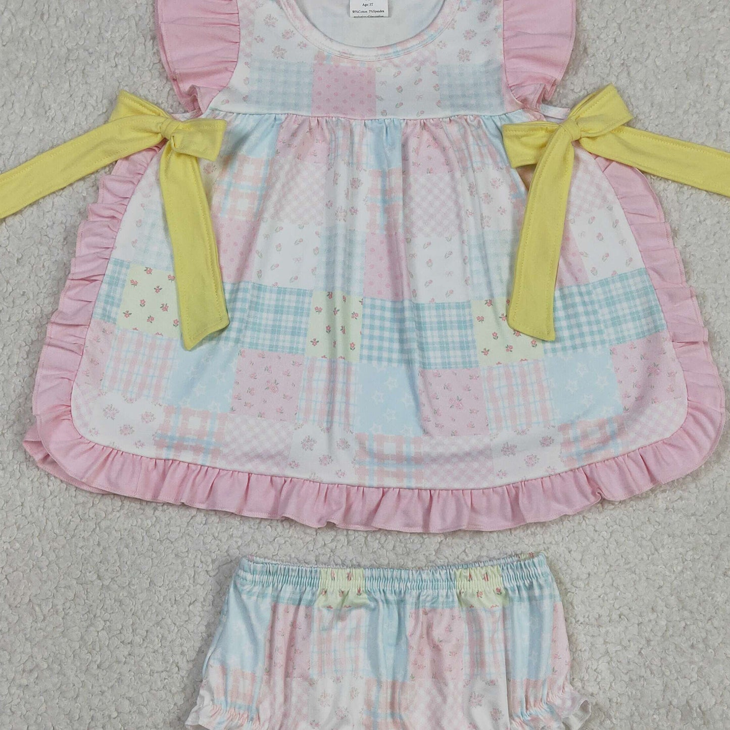 RTS NO MOQ GBO0513 milk silk Baby Girls Summer Colorful Floral Checked Bummies Set