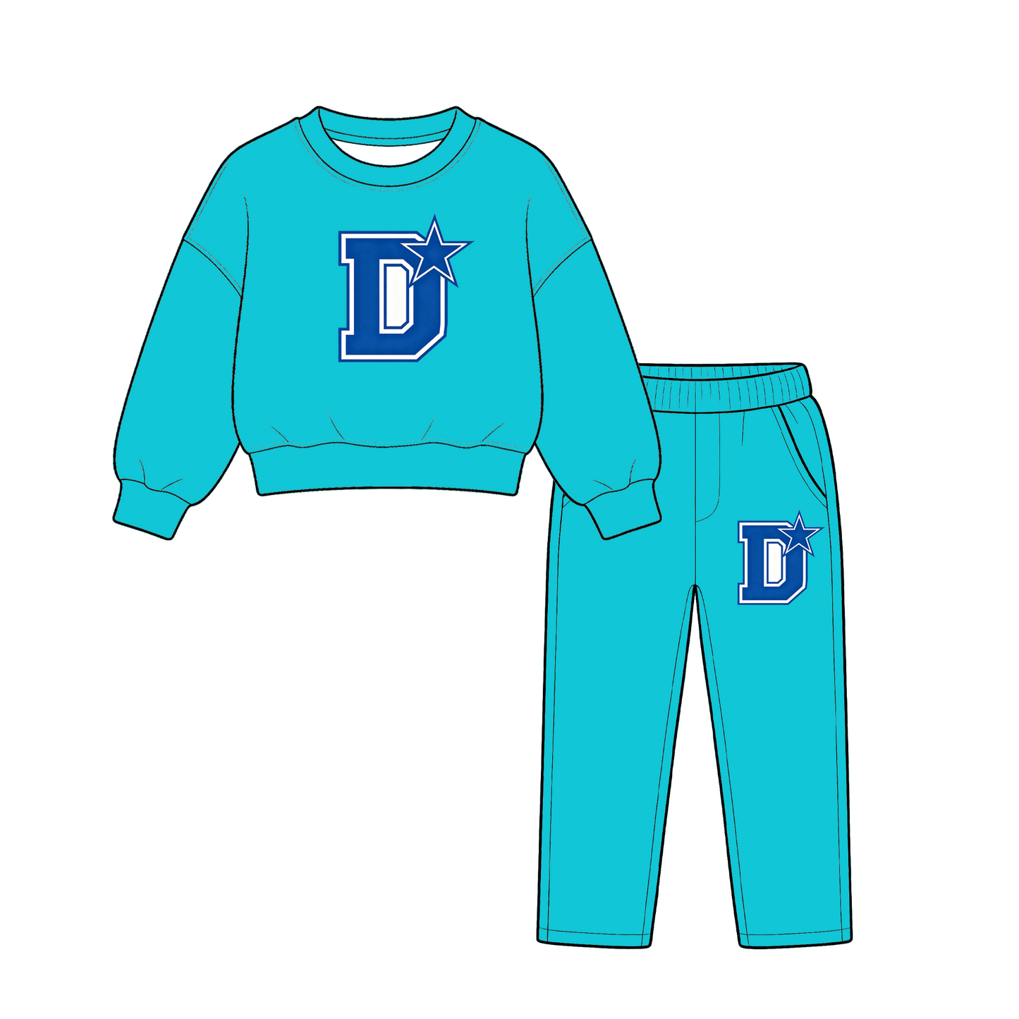 custom moq 5 mix size XY070110  Baby Kids Solid Long Sleeve Crew Neck Top With Side Pocket Elastic Waist Jogger Pants Two Piece Team Sports Suit