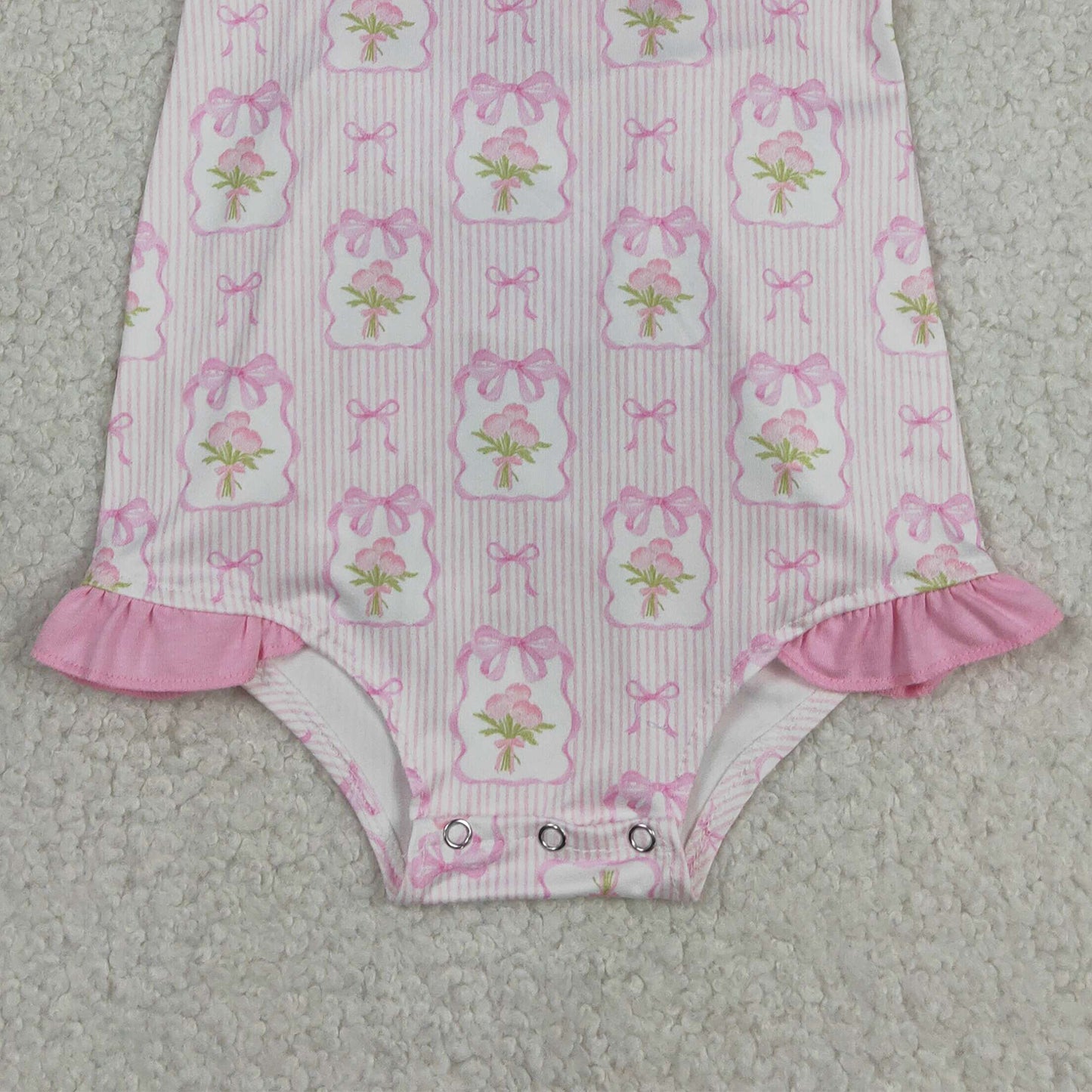 RTS NO MOQ SR4112 Baby Girls Pink Strap Floral Back Bows Ruffle Sleeveless Rompers