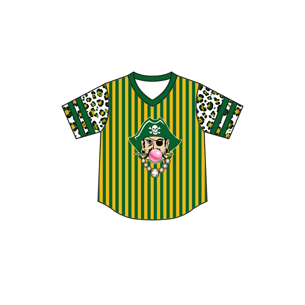 custom moq 5 mix size XY071709 Baby Kids Leopard Print Patchwork Striped Short Sleeve Team Top