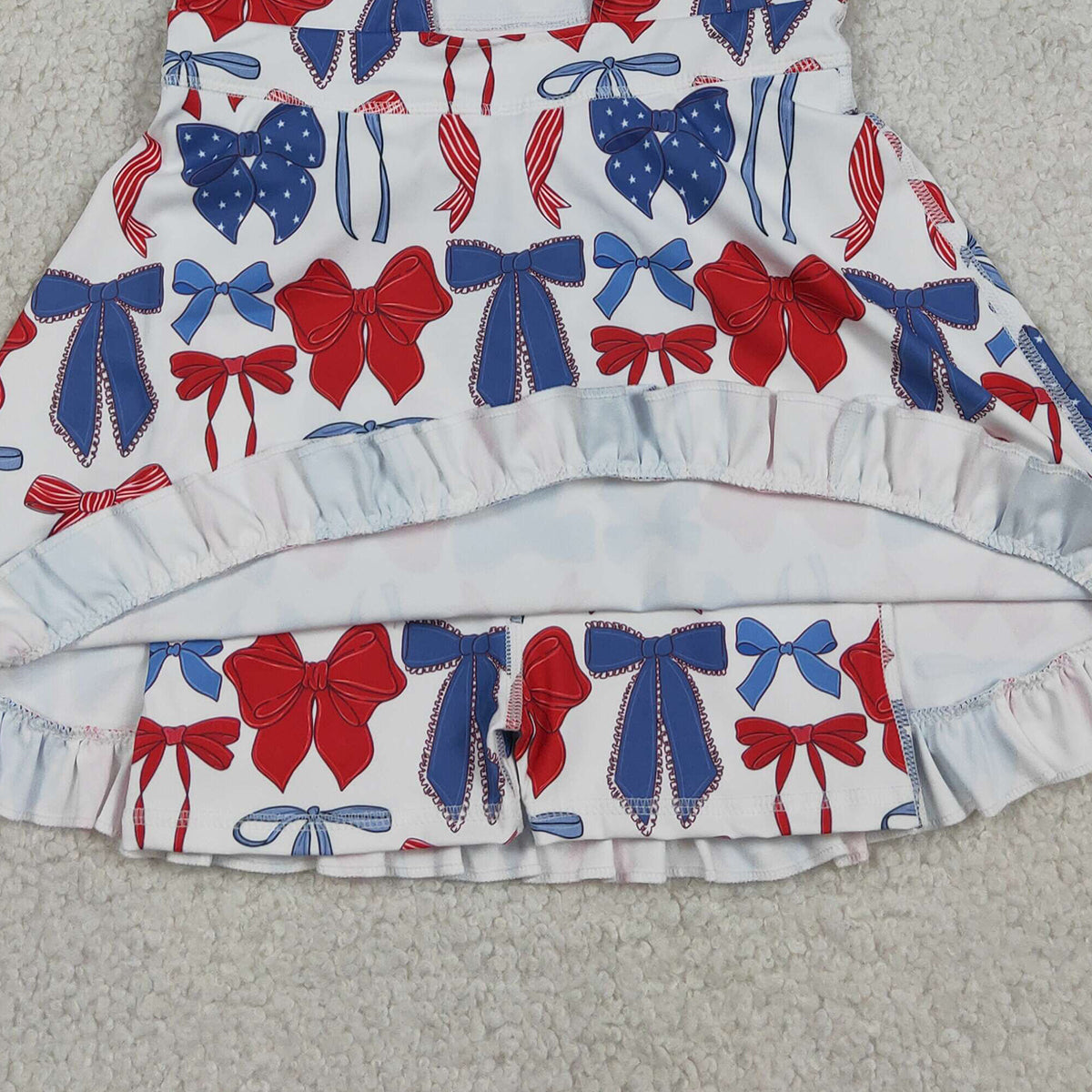 RTS NO MOQ GSD4064 Toddler Girls Blue Red Bows Strap Yoga 4th of July Knee Length Dress