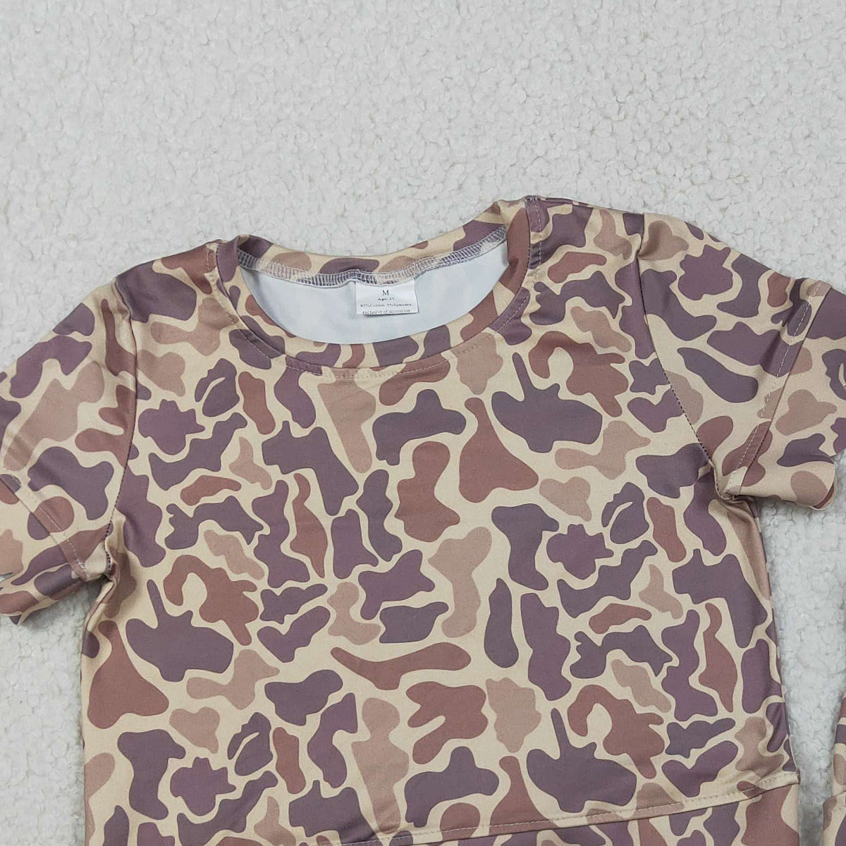 RTS NO MOQ GSSO3227 Baby Girls Camo Shirt with Scallop Trim Short Sleeve Top And Shorts Set Cute Outfit for Little Ones