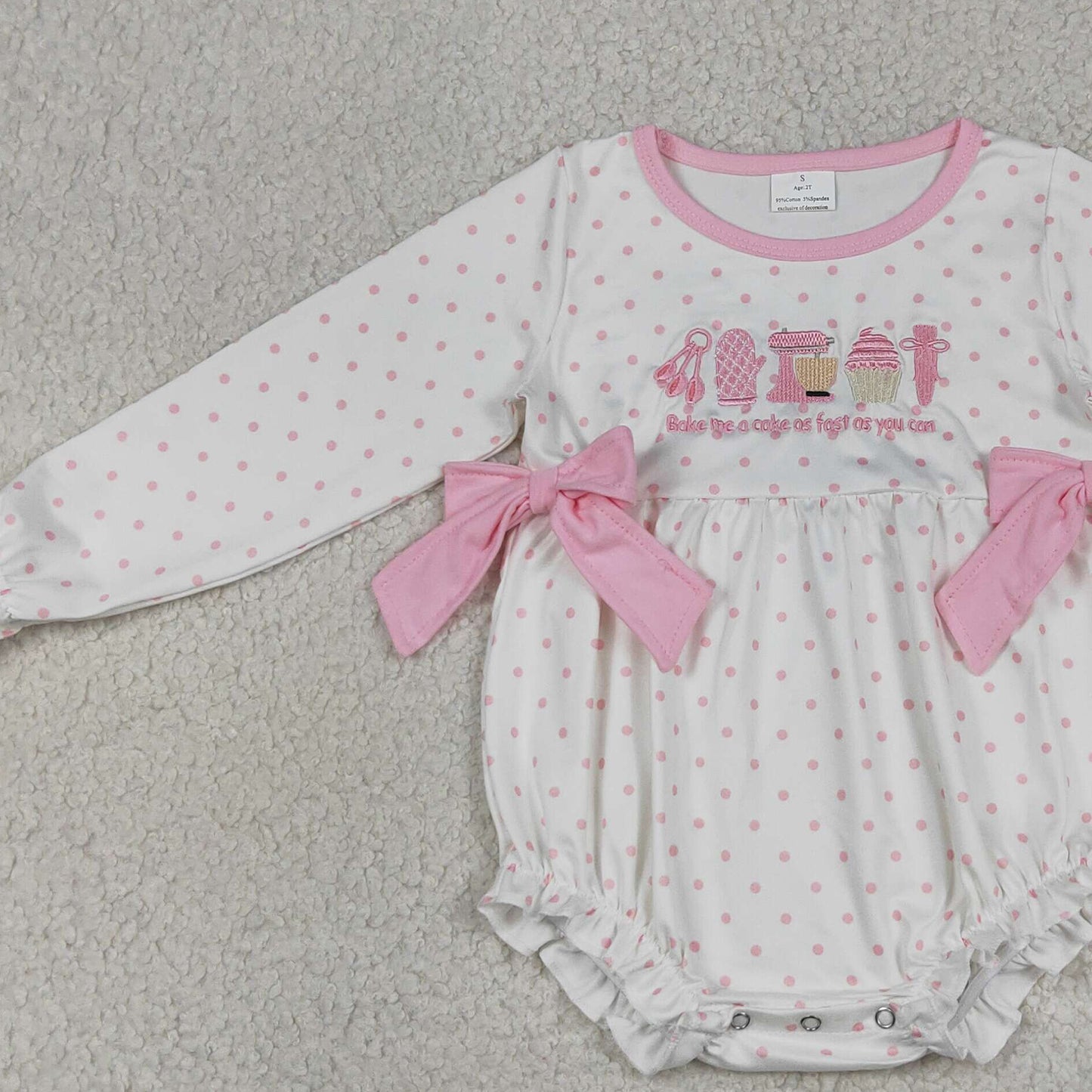 RTS NO MOQ milk silk LR2947 Embroidery Baby Girls Summer Polka Dots Birthday Ruffle Rompers