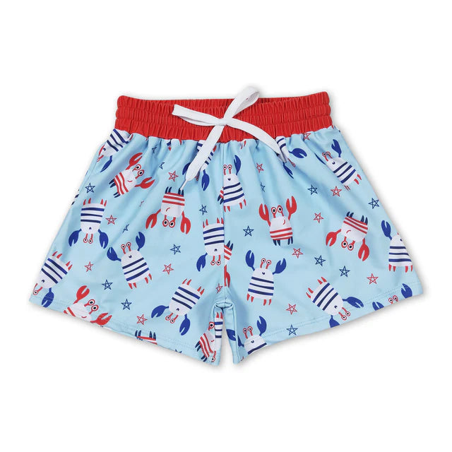 RTS NO MOQ（In Stock)Baby Boys Summer Crab Fishes Trunks Swimsuits Swimwear