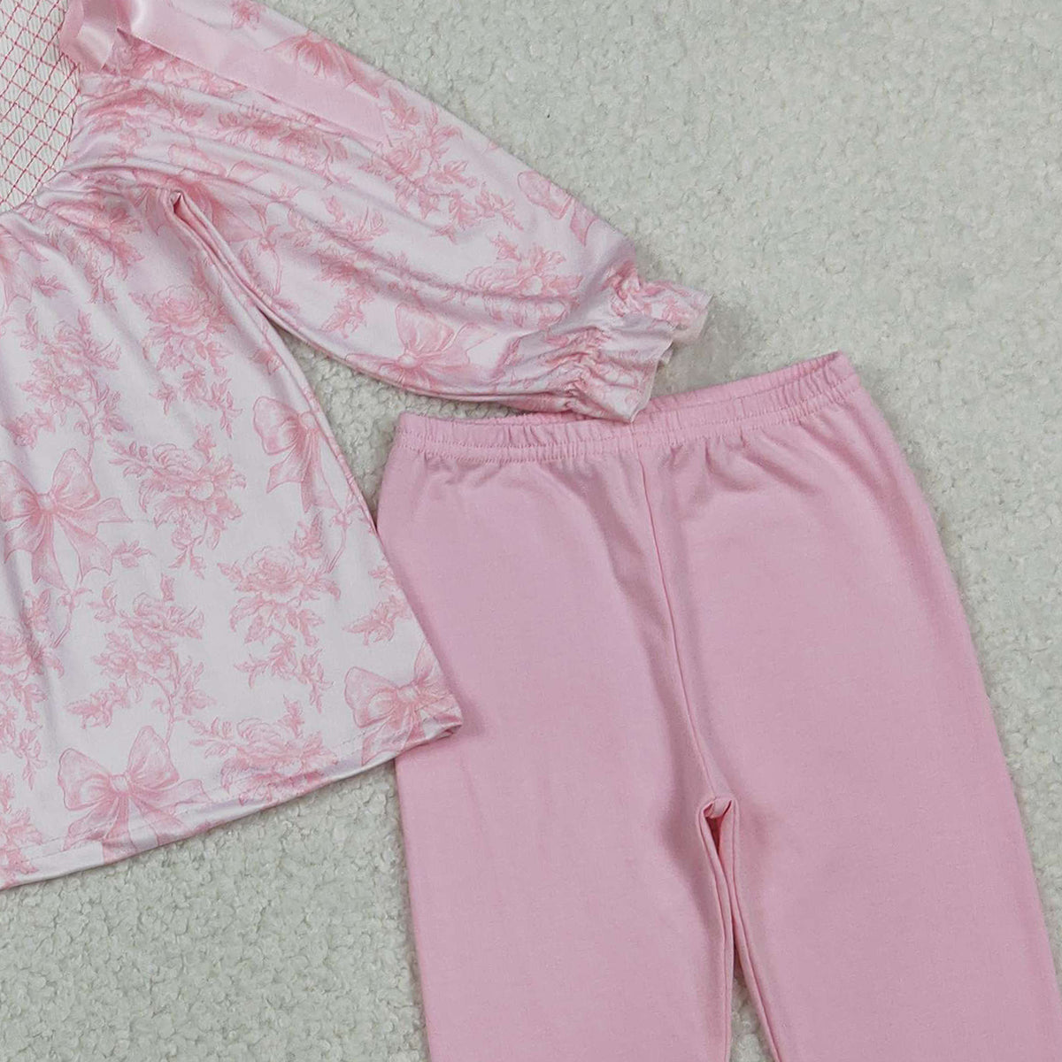 RTS NO MOQ GLP3285 Baby Girls Embroidered Checked Tunic with Pink Flowers Matching Legging Pants 2-Piece Outfit Set