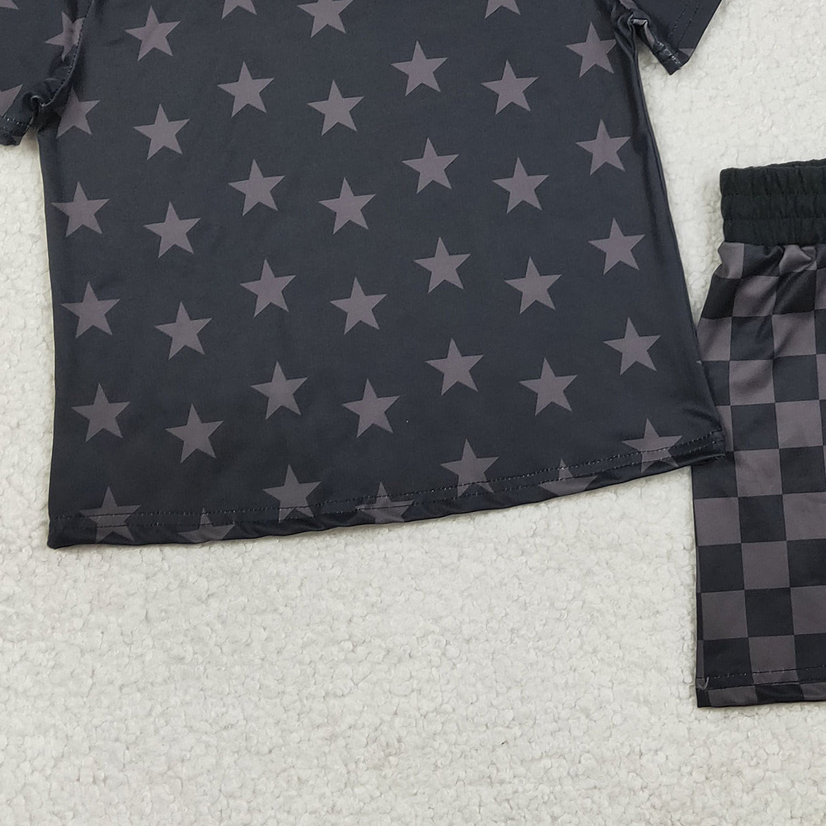 RTS NO MOQ GSSO2913 Baby Girls Stars Top And Checked Shorts Outfit Set Short Sleeve 4th of July Clothing for Little Ones