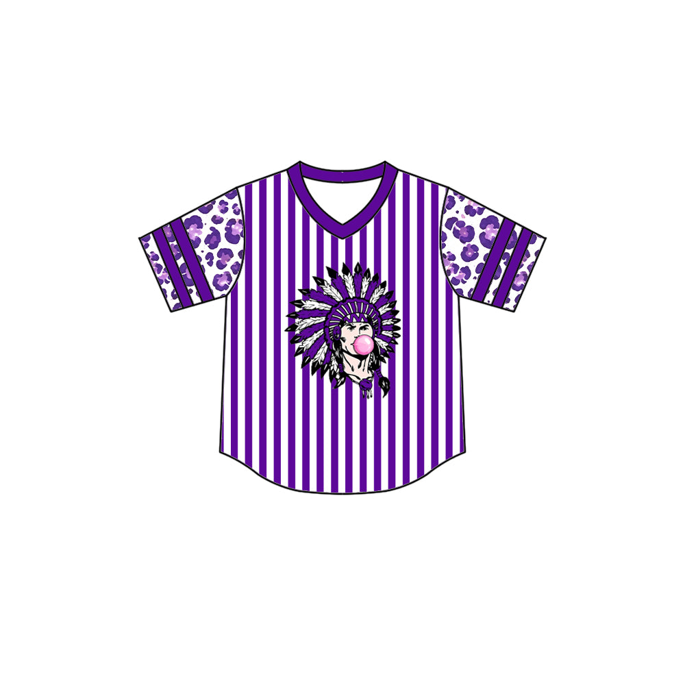 custom moq 5 mix size XY071709 Baby Kids Leopard Print Patchwork Striped Short Sleeve Team Top