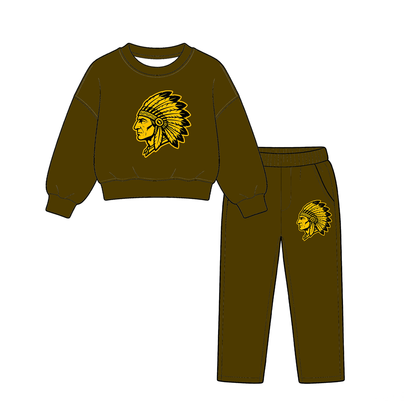 custom moq 5 mix size XY070110  Baby Kids Solid Long Sleeve Crew Neck Top With Side Pocket Elastic Waist Jogger Pants Two Piece Team Sports Suit