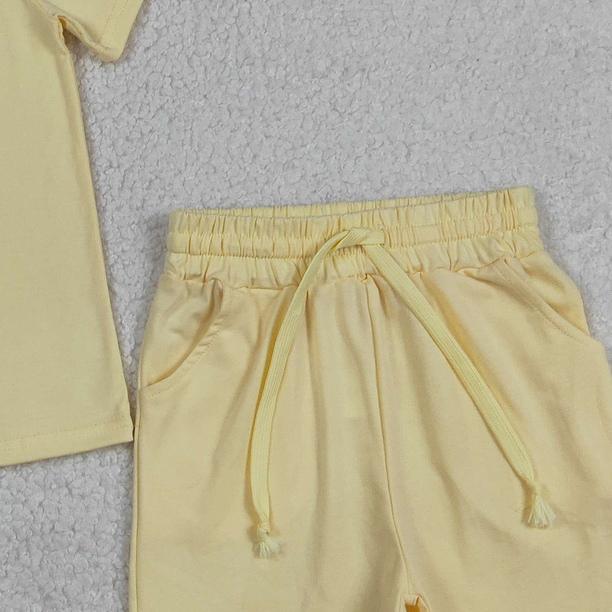 RTS NO MOQ BSSO1888 Baby Boys Yellow Short Sleeve Shirt with Pockets And Shorts Outfit