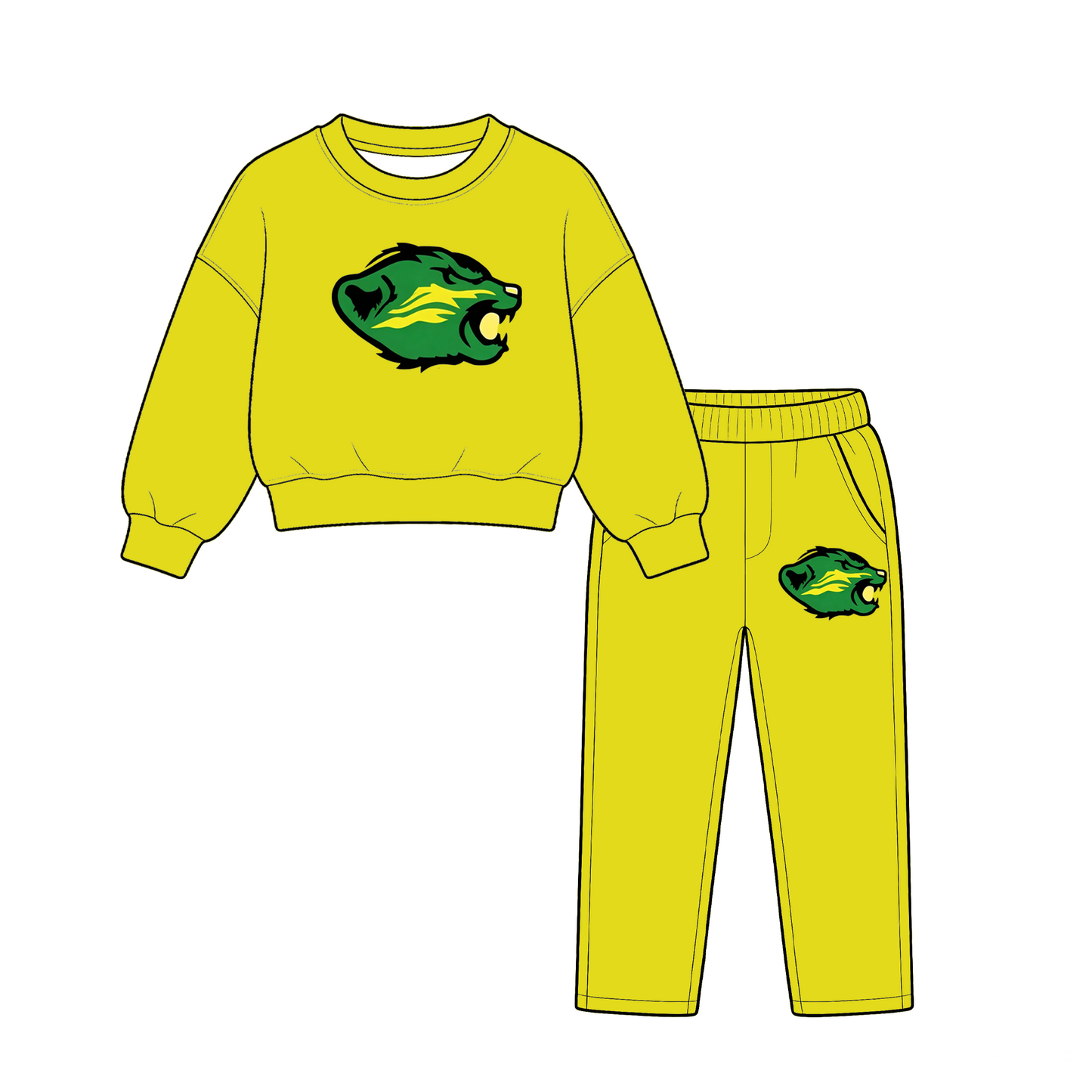 custom moq 5 mix size XY070110  Baby Kids Solid Long Sleeve Crew Neck Top With Side Pocket Elastic Waist Jogger Pants Two Piece Team Sports Suit