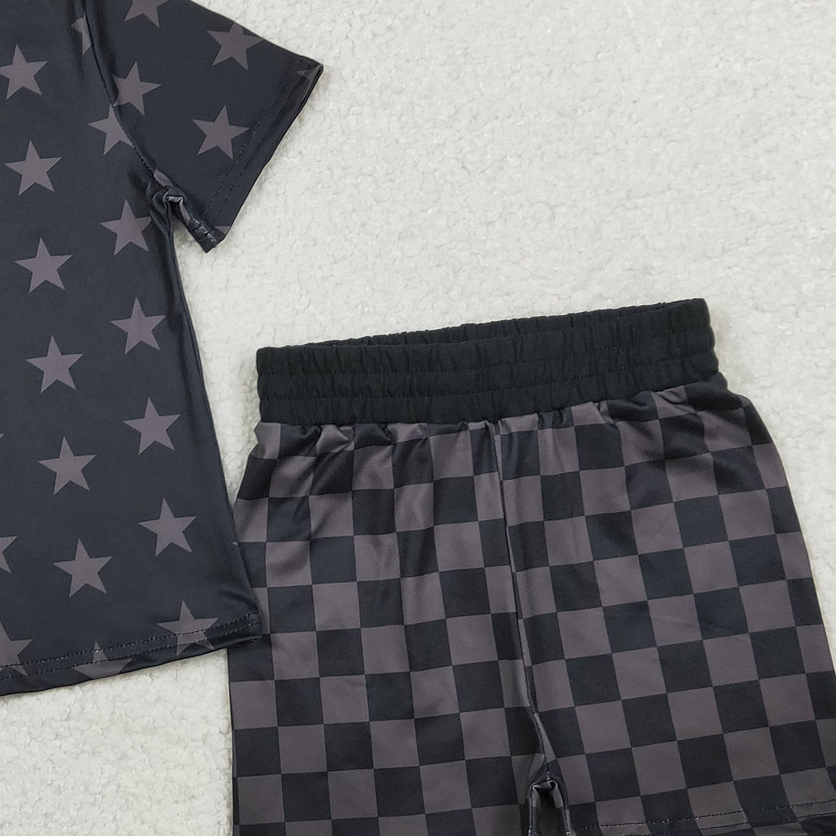 RTS NO MOQ GSSO2913 Baby Girls Stars Top And Checked Shorts Outfit Set Short Sleeve 4th of July Clothing for Little Ones