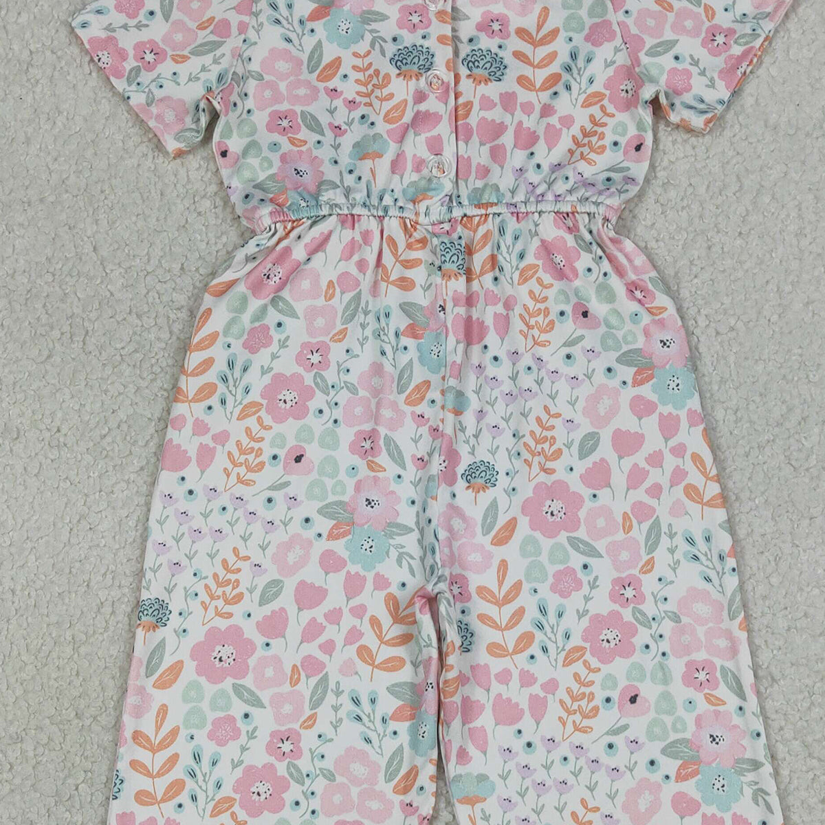 RTS NO MOQ SR3987 Baby Girls Pink Floral Short Sleeve Jumpsuit with Pockets Cute Outfit for Little Ones