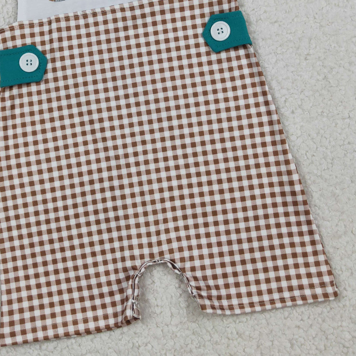 RTS NO MOQ SR3508 Baby Boys Khaki Checked Embroidery Ducks Daddy Buddy Rompers