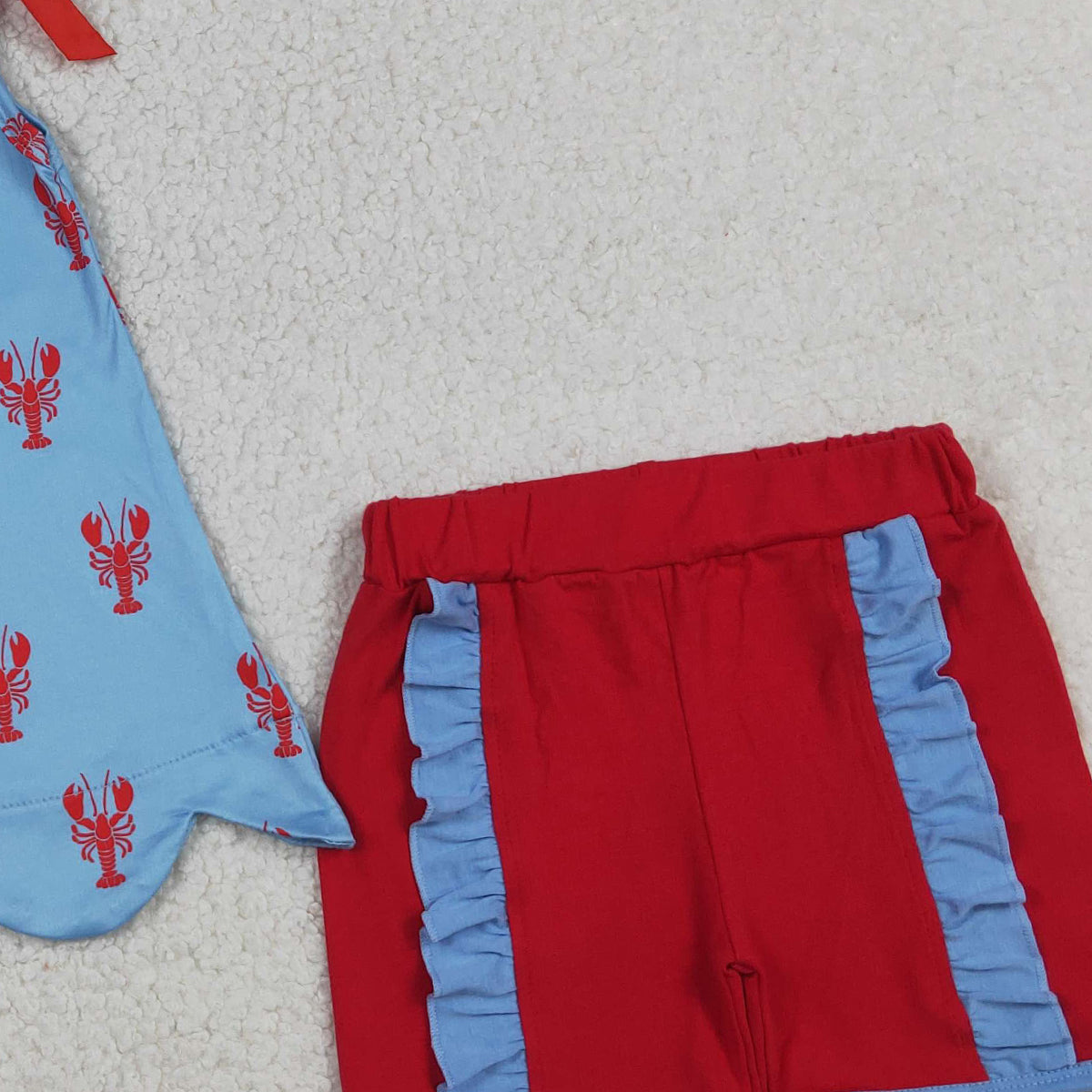 RTS NO MOQ GSSO3050 Baby Girls Sleeveless Crayfishes Scallop Tunic Ruffle Shorts Outfit Set