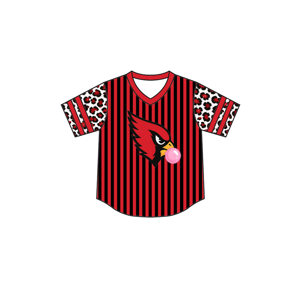 custom moq 5 mix size XY071709 Baby Kids Leopard Print Patchwork Striped Short Sleeve Team Top
