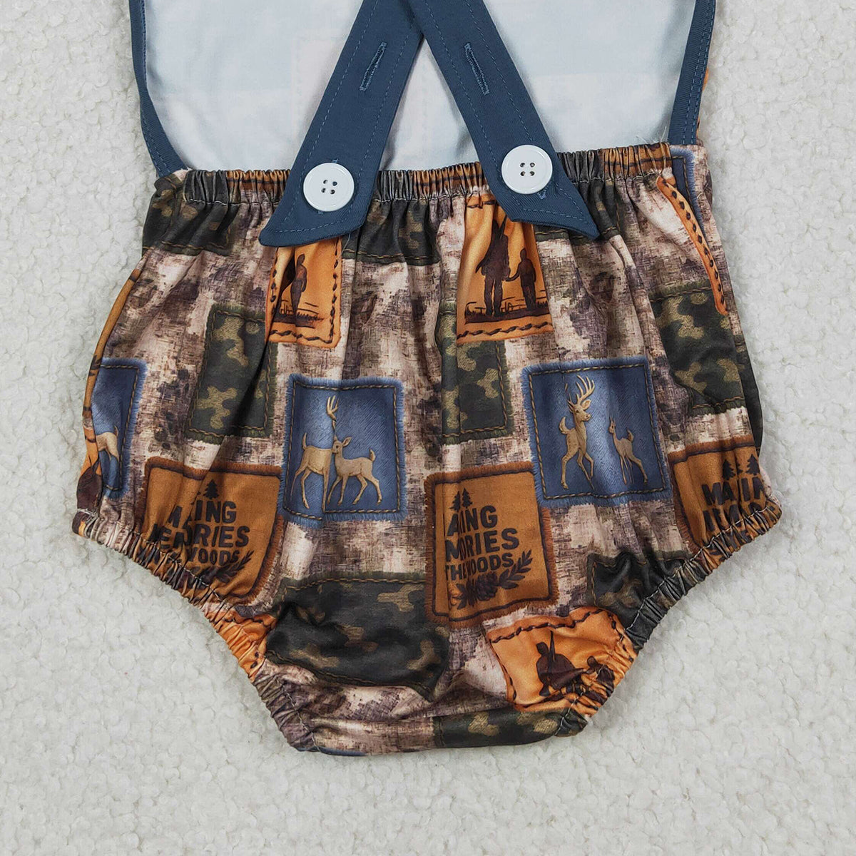 RTS NO MOQ SR3925 Baby Boys Camouflage Checked Strap Rompers Deer Hunting Outfit