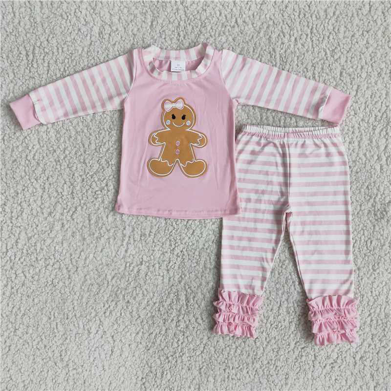 RTS NO MOQ（In Stock) 6 A7-26 Embroidered Christmas Long Sleeve Pants Set