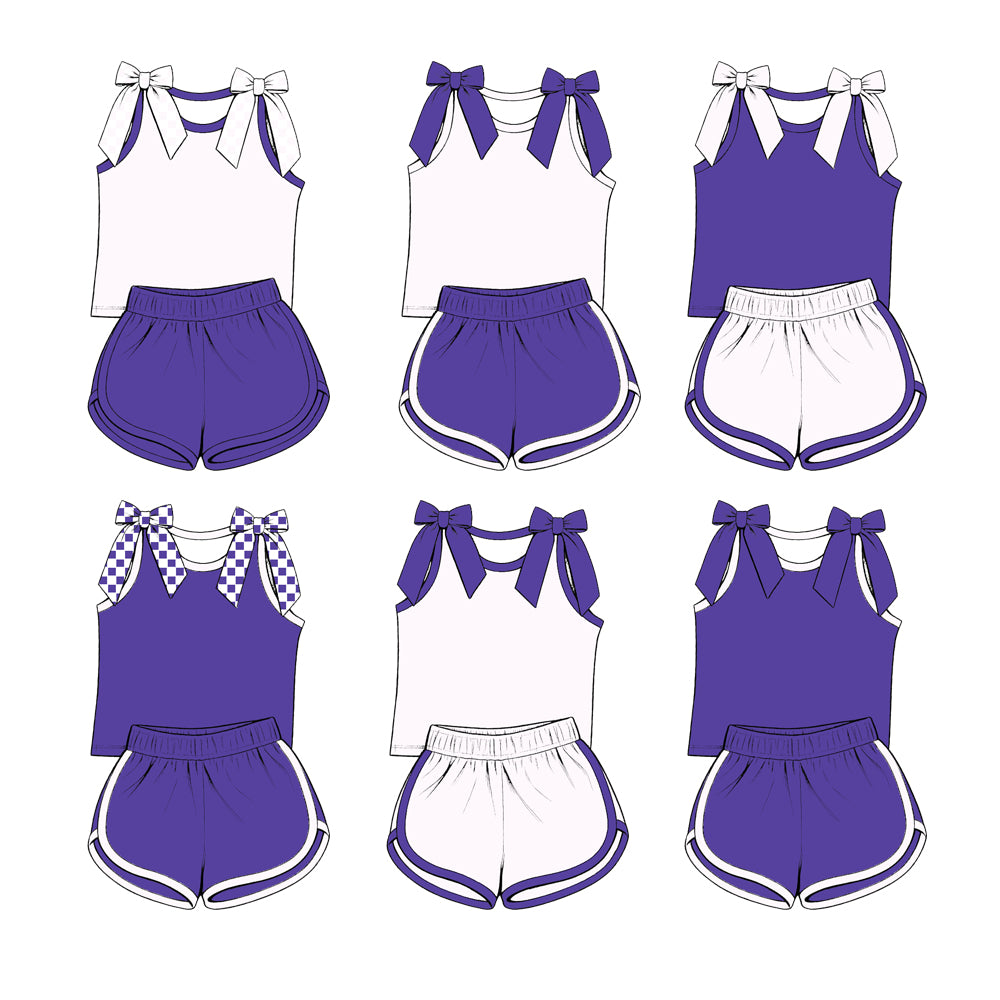 custom moq 5 mix size Baby Girls Bow Purple Sleeveless Top Shorts Summer Casual Clothes Set