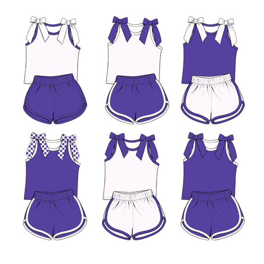 custom moq 5 mix size Baby Girls Bow Purple Sleeveless Top Shorts Summer Casual Clothes Set
