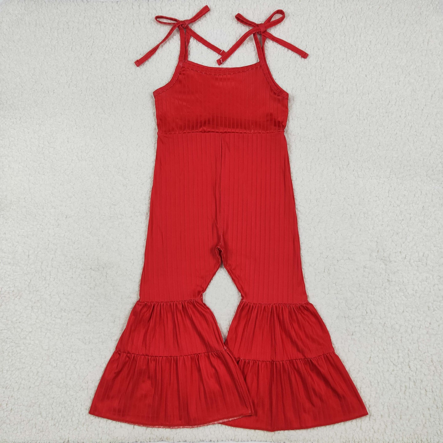 RTS NO MOQ（In Stock）SR3163 Plain red ribbed suspender jumpsuit