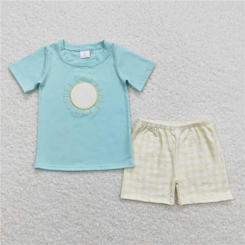Baby boys sun prints solid color yellow plaid Sibling Sister Clothes Sets