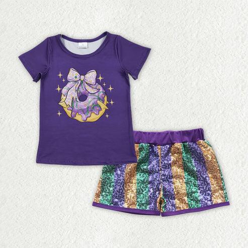 RTS NO MOQ Sibling Baby Girls Mardi Gras Sequin Stripe Top And Shorts Set Cute Festive Outfit for Infants Baby Clothing Set