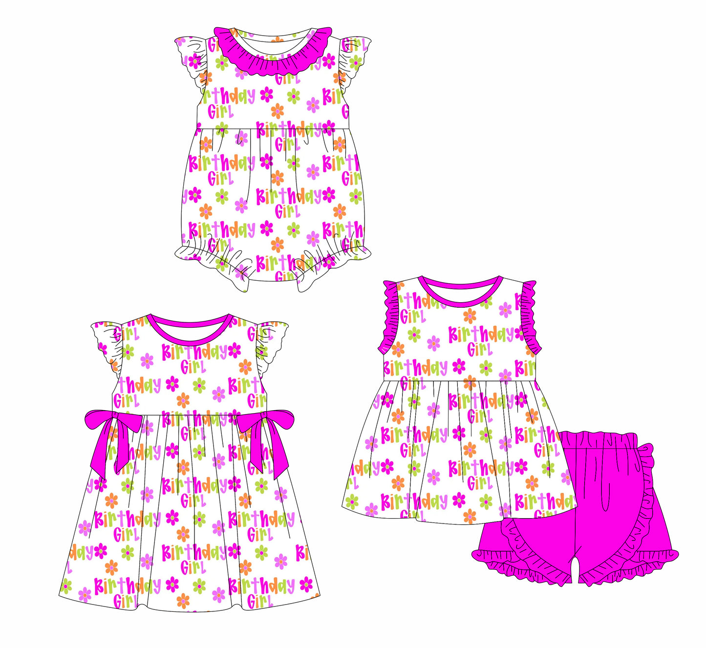 2.10 custom each style moq 5eta 4-6week Sibling Sisters baby girl short sleeve shorts sets and dress and rompers match family design