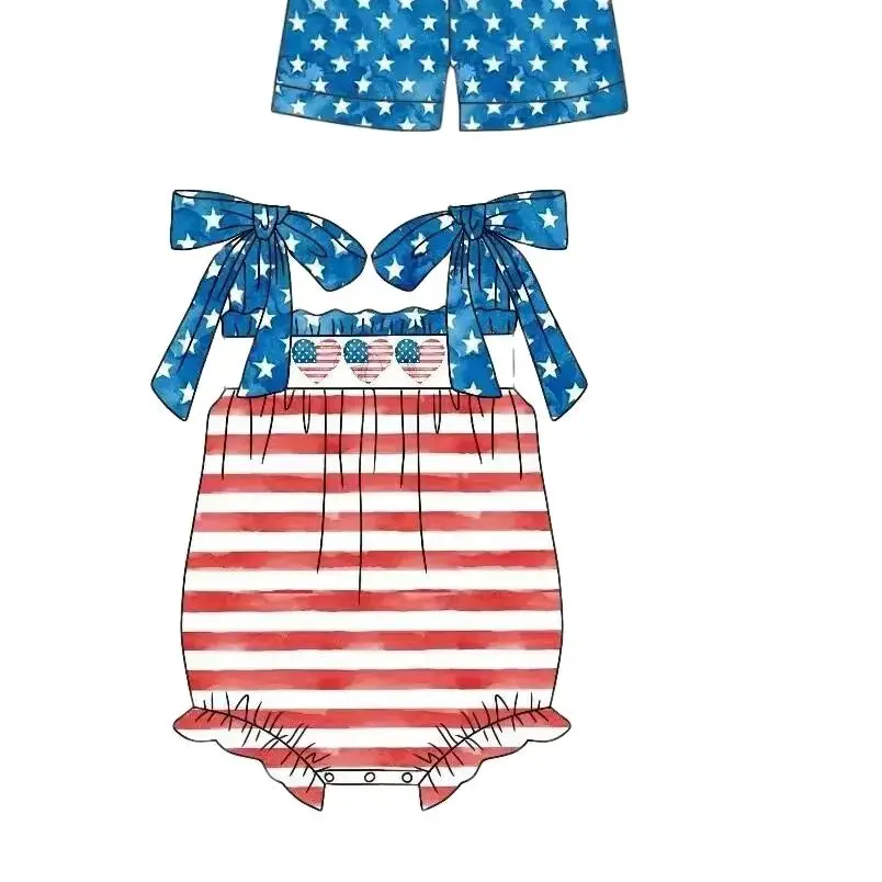 5.10custom each style moq 5eta 4-5week Sibling Sister love prints red-blue boys and girls outfits and baby romper match family design