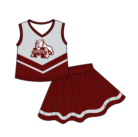 Custom moq 5 each style eta 6-7weeks baby girl clothes team brick red sleeveless skirts sets-25.7.22