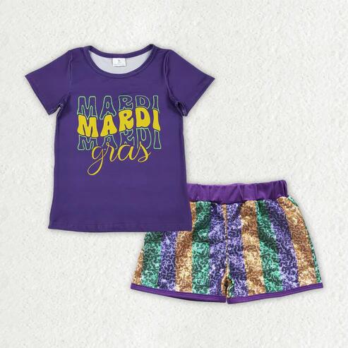 RTS NO MOQ Sibling Baby Girls Mardi Gras Sequin Stripe Top And Shorts Set Cute Festive Outfit for Infants Baby Clothing Set